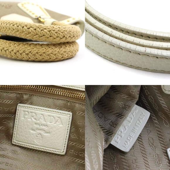 PRADA Shoulder Bag Canvas Leather Brown Off-White Gold E59437K - Picture 5 of 5